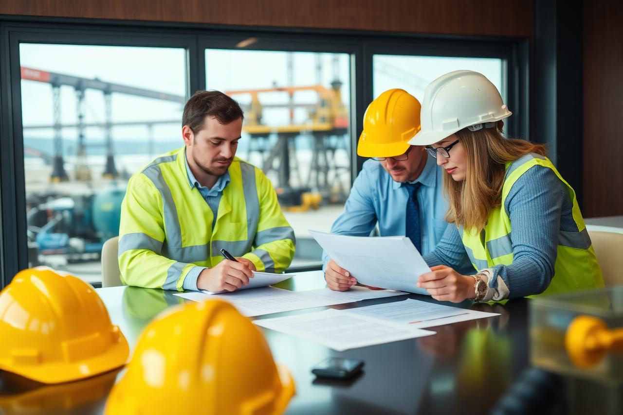 Consultants reviewing risk assessment documentation with a client