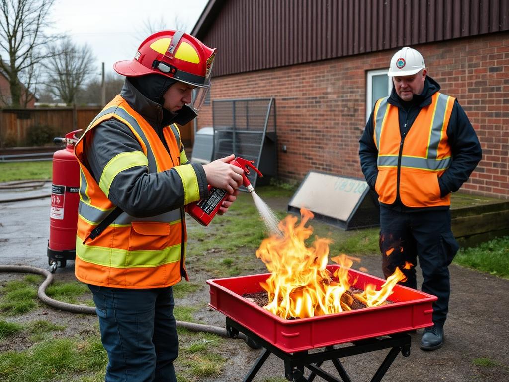 Fire extinguisher live drill during fire safety training