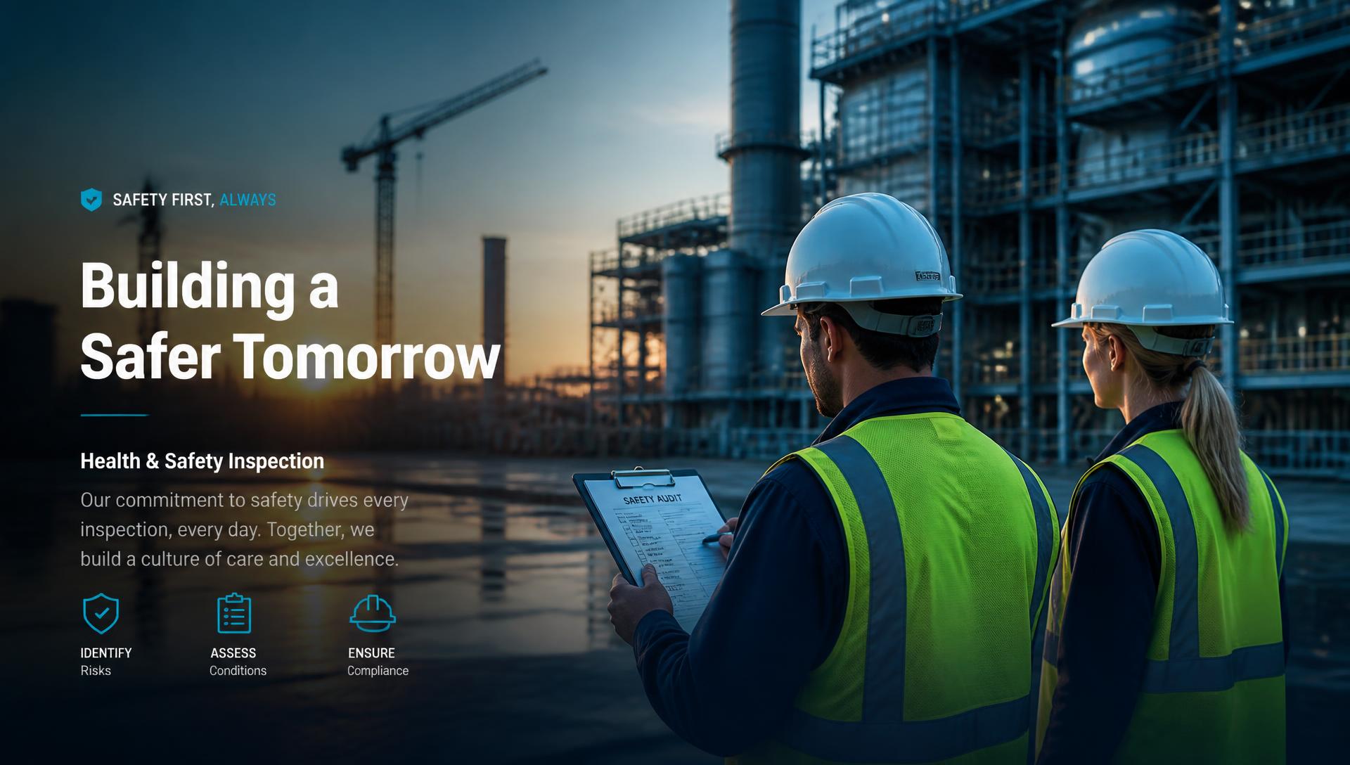 Safety inspectors reviewing a safety audit on an industrial site